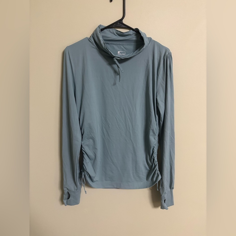 Title Nine Slate Blue Super Soft Funnel Neck Cinch Side Pull Over Top Medium